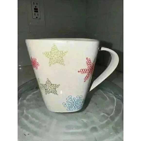 Starbucks 2005 Whimsical Holiday Square Coffee Mug Cup Snowflakes Stars 10 Oz - Picture 9 of 11